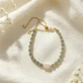 Handmade natural crystal beaded bracelet with pink stone and adjustable gold chain - Style 19