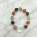 Natürliches facettiertes Kristallarmband mit erdfarbenen Perlen und klarem Mittelstück - Facettierter Bunter Perlen-Stil mit Quadratischem Mittelverschluss (款20)