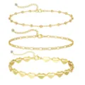 Stilvolles goldenes Fußkettchen-Set aus 3 Teilen mit Herz-, Perlen- und Gliederketten - Stil 1
