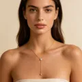 Elegante 14K vergoldete Y-Halskette mit funkelnden Wassertropfen-Zirkonia-Anhängern - Wassertropfen Stil (x898) / Gold