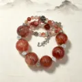 Natürliches rotes Kristallarmband mit silbernen Schmetterlings- und Blumenanhängern. - Roter Kristall Silberzubehör (Stil 7)