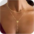 Elegante goldfarbene doppellagige Y-Halskette mit einem Glückskleeblatt-Anhänger für Damen - Doppelschicht Klee Y Choker Stil (x871) / Gold