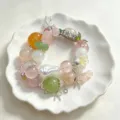 Elegantes Naturkristall Armband mit bunten Edelsteinen und silbernen Schleifen - Rosa Orange Süße Schleife (Stil 14)
