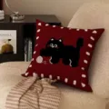 Cozy dark red throw pillow detail with cute black cat pattern, soft fabric and warm home decor. - 35x35cm (Without Core) / SBZA008303
