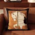 Detailed view of French retro luxury throw pillow featuring elegant horse pattern and gold trim. - 35x35cm (Without Core) / SBZA001503