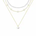 Dreilagiges Halsketten-Set mit edlen Kunstperlen und Goldketten mit kleinen Blumen - Stil 1 / Dreiteiliges Set / Gold