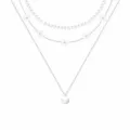Dreilagiges Set aus Perlenhalsketten mit silberner Kette und weißen Blumenanhängern - Stil 1 / Dreiteiliges Set / Stahlfarben
