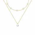 Zweilagige goldene Halskette mit dekorativen Perlenblumen und Perlenanhänger - Stil 2 / Doppellagige Kette / Gold