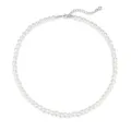 Elegante weiße Perlenhalskette mit verstellbarem silberfarbenem Karabinerverschluss - Stil 4 / 6mm Einreihig / Stahlweiß