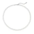 Elegante klassische weiße Kunstperlenkette mit einer verstellbaren silbernen Verlängerung - Stil 5 / 8mm Einreihig / Stahlweiß