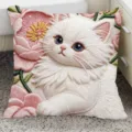 Cute kitten embroidered throw pillow detail soft cushion for sofa car home decoration - 35x35cm (Without Core) / SBZA047003