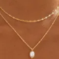 Elegante zweilagige goldfarbene Halskette mit minimalistischem Perlenanhänger für Hochzeiten - Lagige Flache Kette mit Perlenanhänger (Stil 2)