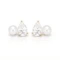 Elegante Ohrstecker mit Zirkonia in Birnenform und weißer Perlenimitation in Gold. - Birnen-Strass Runder Perlenstil / Gold