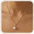 Elegante goldene Box-Kette Halskette mit einem tropfenförmigen Perlenanhänger - Wassertropfen Perle Box Kette (Stil 9)
