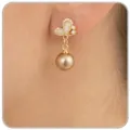 Elegante Schmetterlingsohrstecker mit hängendem champagnerfarbenem Perlenanhänger für Frauen - Schmetterling Quaste Champagner Perlenstil / Gold
