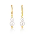 Elegante vergoldete Tropfenohrringe mit doppelten Kunstperlen und Reflexions-Finish - Doppelperlen-Tropfenstil / Gold