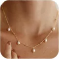 Elegante 14K vergoldete Halskette mit zarten Tropfenglasperlen und Perlen für Damen geeignet - Beabstandete Perlen-Stil / Gold