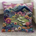 Funda de cojín decorativa impresa en 3D con paisaje vibrante, montañas y ovejas para sofá. - Doble Cara 35x35cm (Solo Funda) / BBGR10
