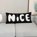 Black long lumbar pillow with white NICE letter print for modern sofa living room decor - DAJS01 / 50x30 cm (Without Insert)