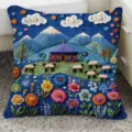 Detalle de funda de cojín con impresión de paisaje 3D, vibrante diseño floral y montaña. - Doble Cara 35x35cm (Solo Funda) / BBGR13
