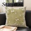 Detailed view of new Chinese vintage green floral sofa throw pillow, elegant botanical cushion. - Double-Sided 35x35 (No Insert) / SBSA132101