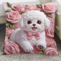 Rose Bichon Print Throw Pillow Cute Dog Cushion Decorative Soft Sofa Bed Accent Pillow - 35x35cm (Without Core) / SBZA115302