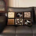 Detailed view of mid-century vintage rectangular throw pillow featuring black and gold patchwork design. - 50x30 cm (Without Insert) / MAJW02