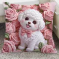 Cute white poodle and pink roses print throw pillow for cozy sofa and bed decoration, soft cushion. - 35x35cm (Without Core) / SBZA115303
