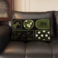 Vintage green rectangular throw pillow with elegant retro animal and floral pattern for sofa. - MAJW05