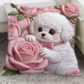 Charming rose Bichon Frise printed throw pillow, cute sofa and bedside cushion with core. - 35x35cm (Without Core) / SBZA115304