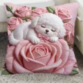 Cute 3D embroidery Bichon dog rose pillow plush cushion for sofa bedroom home decor cute style - SBZA115305