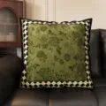 Vintage green rose throw pillow with checkered border, decorative sofa cushion with core. - 45*45cm (Cover + Insert) / K Green Impression 05
