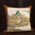 Chinese luxury landscape throw pillow for sofa, blue art decorative cushion, elegant home decor. - Landscape Painting (MAKH05)