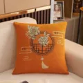 Elegant Chinese style embroidered throw pillow with peony and cloud patterns for sofa decoration. - 35x35cm (Without Core) / DAMH02 (Orange Peony)