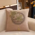 Classical Chinese style embroidered throw pillow, elegant peony pattern for sofa decoration. - 35x35cm (Without Core) / DAMH04 (Light Coffee Peony)