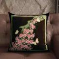 Vintage green floral butterfly throw pillow detail, retro rose cushion on brown sofa. - 35x35 cm (Without Insert) / MANM02