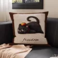 Retro black cat throw pillow detail shot with cozy sofa setting and removable cover. - 35x35cm (Without Core) / SBZA214002