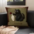 Retro black cat throw pillow detail showing cute kitten illustration and vintage style design. - 35x35cm (Without Core) / SBZA214004
