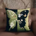 Vintage green throw pillow with butterfly and floral print for living room sofa cushion. - MANM04