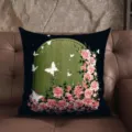 Vintage green throw pillow cover with pink roses and white butterflies for couch decor. - 35x35 cm (Without Insert) / MANM01