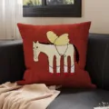 Decorative square throw pillow with retro cartoon horse art print for living room sofa. - 35x35cm (Without Core) / Red Horse