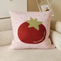 Joli coussin decoratif rose avec motif de tomate rouge, housse de coussin douce pour salon. - 35x35 cm (sans rembourrage) / LZIP01