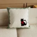 Cute black cat throw pillow with red bow, soft square cushion for sofa and bed decor. - 35x35cm (Without Core) / SBZA185502