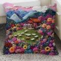 3D floral landscape print throw pillow decorative cushion pastoral sheep design soft home decor - Double Sided 35x35cm (Cover Only) / BBGR01