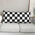 Cojín largo a cuadros blancos y negros para sofá de sala, funda geométrica suave. - DAJS10