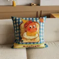 Cute cartoon toast character cushion with blue plaid pattern for living room sofa and office chair. - 35x35 cm (Without Insert) / DBCS03