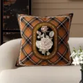 Vintage ruitvormig sierkussen met elegant rozenpatroon voor de woonkamer sofa. - QVH05