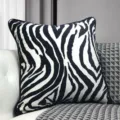 Detail shot of modern black and white zebra pattern cushion cover for sofa and home decor use. - 40x40 cm (Without Insert) / LZQC01