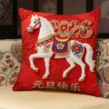 Red festive horse throw pillow for Chinese New Year, soft square sofa cushion decoration. - 35x35cm (Without Core) / SBZA063004