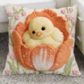Cuscino ricamato pulcino tulipano carino, morbido cuscino da divano per arredamento salotto. - Pulcino Tulipano